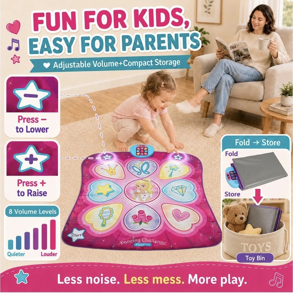 Dance Mat for Girls Kids Interactive Dancing Game Pad Pink LED Lights, SUNLIN - Picture 5 of 10
